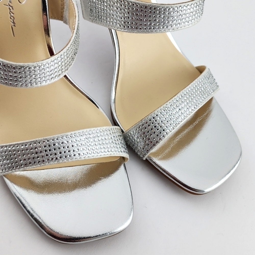 Jessica Simpson Women Silver Rhinestone Double Strap Slip On High Heel Sandal 9M - Picture 6 of 16
